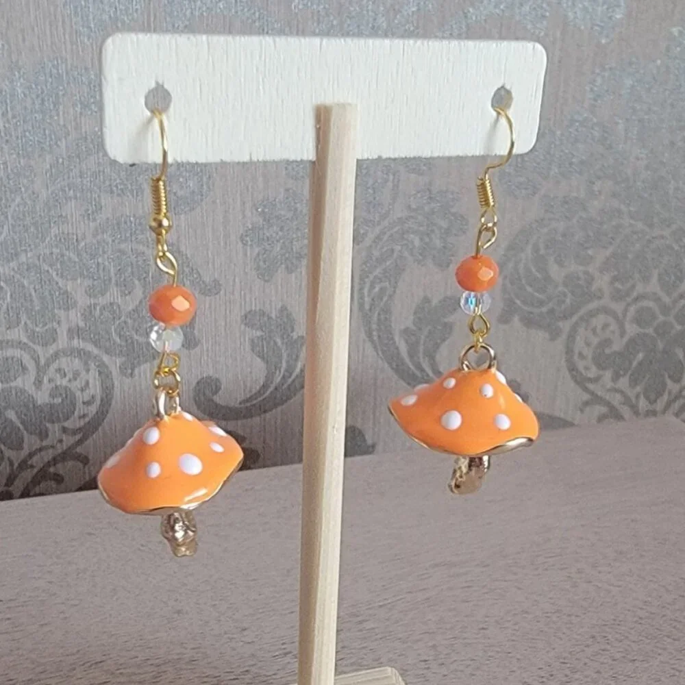 Orange Mushroom Earrings - Picture 3 of 4